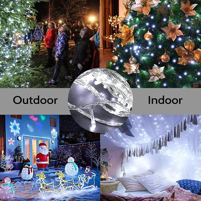 98FT 200 LEDs String Lights Waterproof Fairy Lights 8 Modes with Memory 30V UL Certified Power Supply for Home, Garden, Wedding, Party, Christmas Decoration Indoor Outdoor (Cool White)