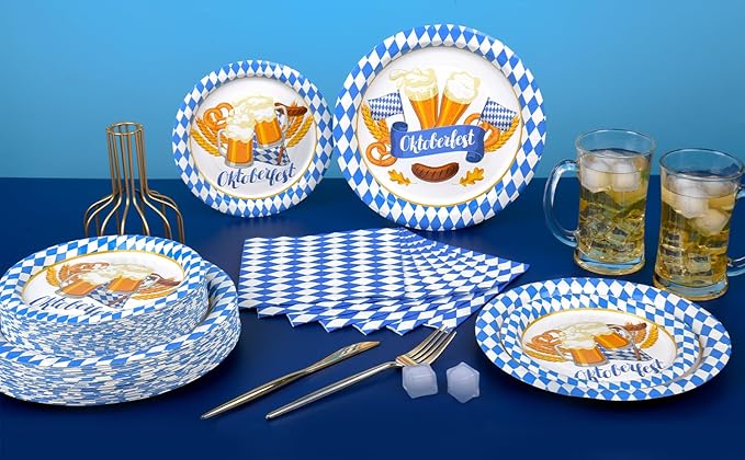 150Pcs Oktoberfest Party Supplies Oktoberfest Paper Plates and Napkins Oktoberfest Party Dinner Dessert Plate Disposable Decorations for Beer Festival Tableware,Serves 50 Guests