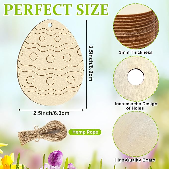 80PCS Wooden Easter Ornaments to Paint, 10 Styles DIY Blank Unfinished Wood Cutouts Ornament for Crafts Hanging Decorations, Egg Rabbit Bunny Butterfly Flower Happy Easter
