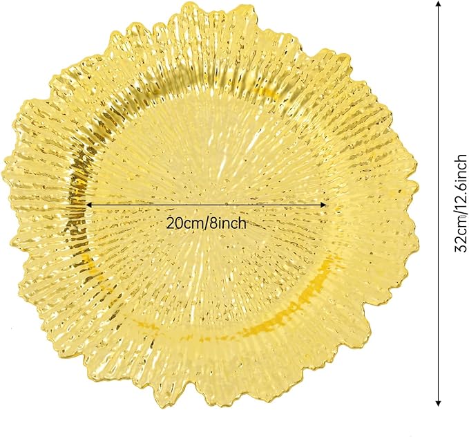 Antique Charger Plates Set 13'' Round Embossed Dinner Plate Chargers Plastic Elegant Floral Plates for Dinner Wedding Party Event Table Kitchen Decoration 100PCS (Gold 24Pcs)