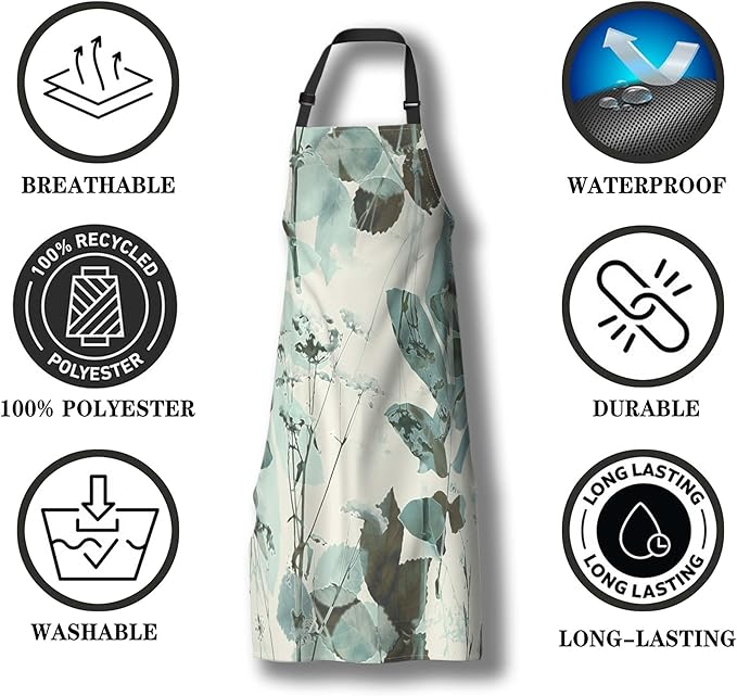 Kitchen Aprons for Women Watercolor Leaves Mans Chef Apron for Cooking Restaurant BBQ Painting Crafting Gardening 27” (W) x 31” (H), Waterproof Apron