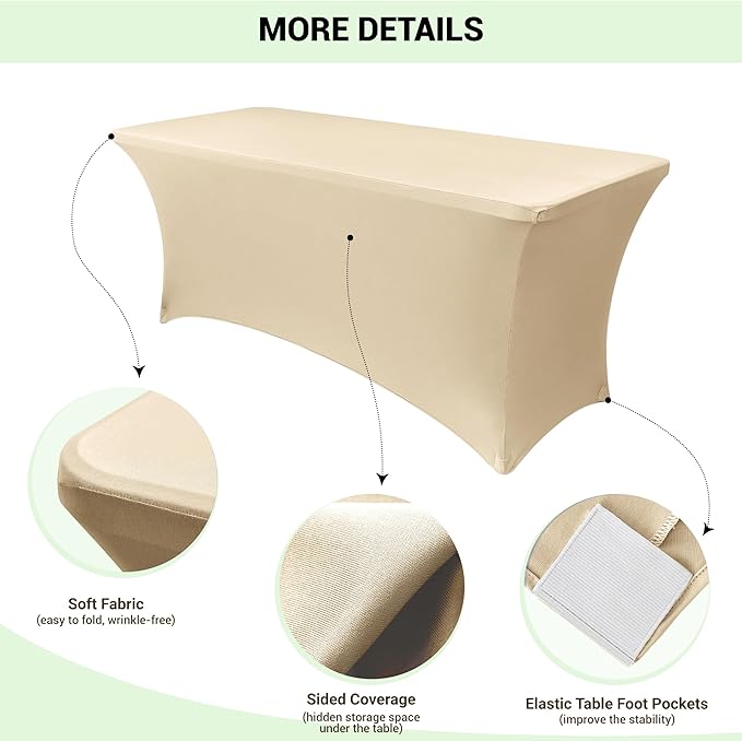 Obstal 4Ft Stretch Spandex Table Cover for Standard Folding Tables - 2 Pack Universal Rectangular Fitted Tablecloth for Party, Banquet, Events, Trade Show (Champagne, 48L x 24W x 30H Inches)
