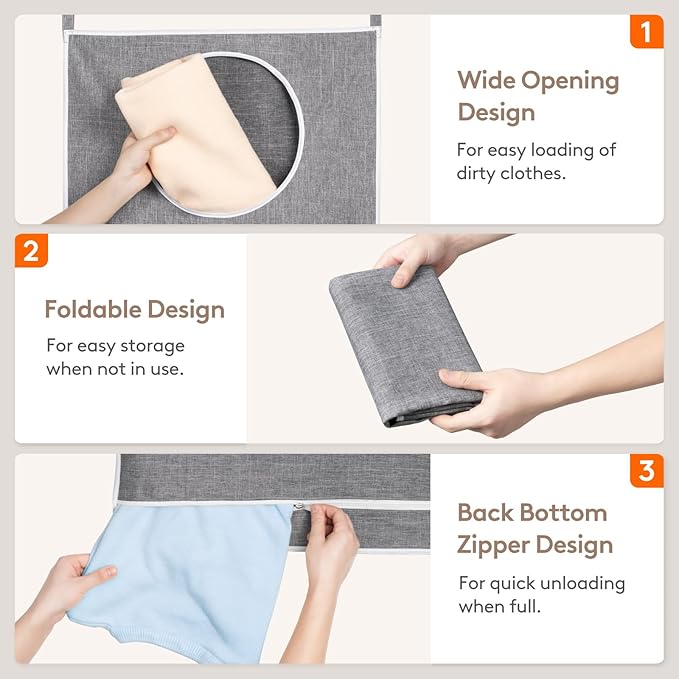 Lifewit 2 Pack Over Door Laundry Hamper, Large Collapsible Hanging Laundry Hamper, Hanging Laundry Basket Bag for Bathroom Bedroom Dirty Clothes Storage Organizer, Light Gray