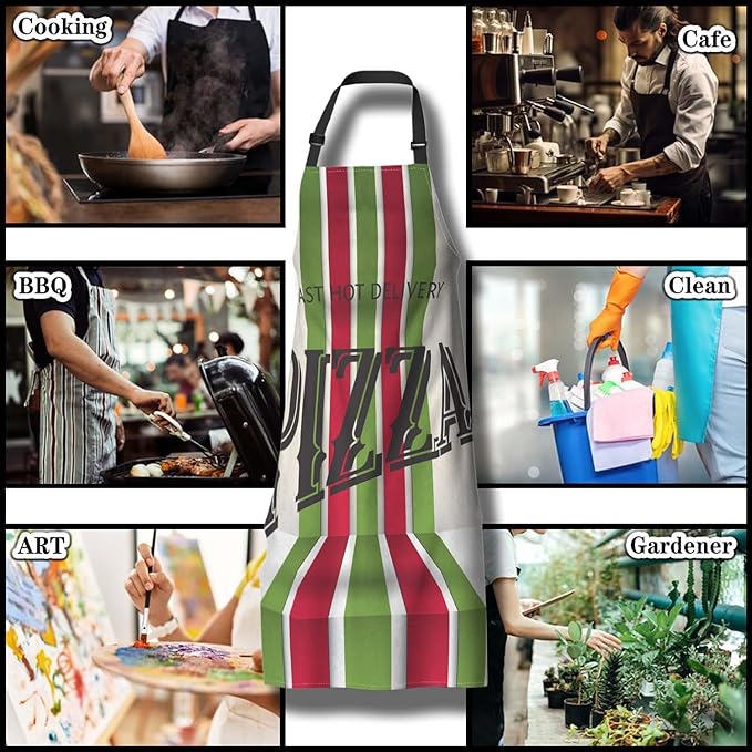Cute Cooking Apron for Men Retro Pizza Pinafore Aprons for Women for Kitchen Cooking Restaurant BBQ Painting Crafting Gardening 27” (W) x 31” (H), Waterproof Apron
