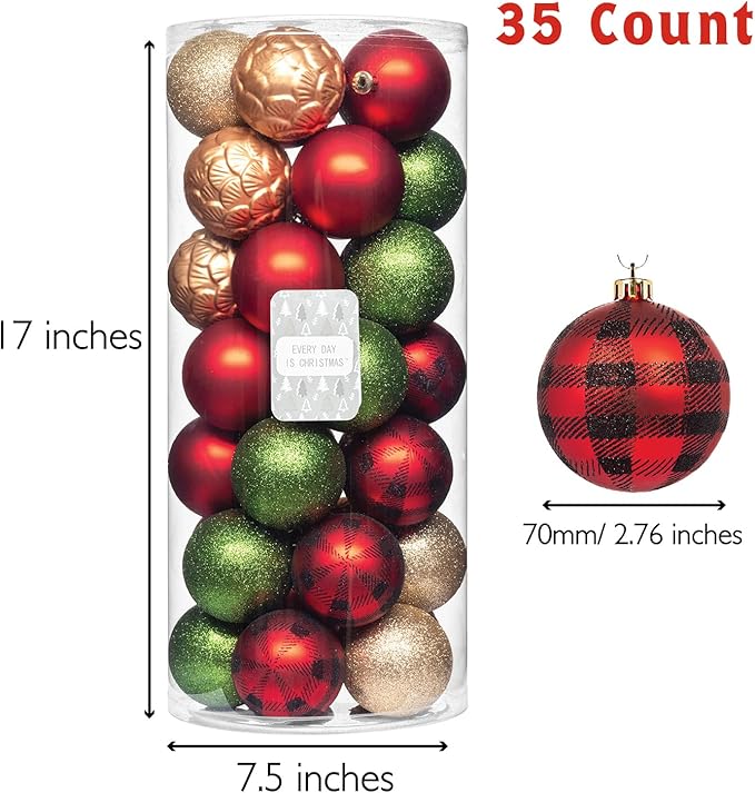 Every Day is Christmas Ornaments, Shatterproof Christmas Tree Ornament Set, Christmas Balls Decoration 35 Count (2.75"/70mm, Garden Country Woodland)