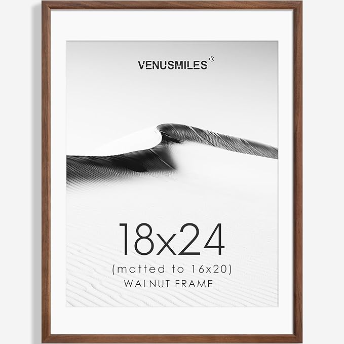 18x24 Poster Frame Natural Solid Walnut Photo Frames with 16x20 Removable Mat Wall Hanging Large Handcrafted Frame with HD Plexiglass Wall and Tabletop Display Large Picture Frame