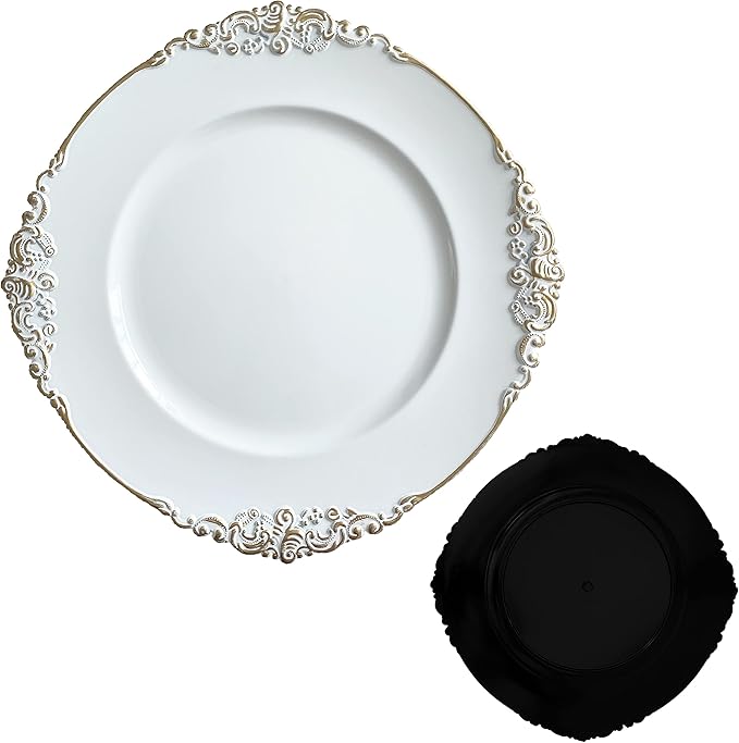 Henilosson white Charger Plates Gold Trim - Antique Plate Chargers for Dinner Plates - Set of 6 Dinner Chargers(6,white)