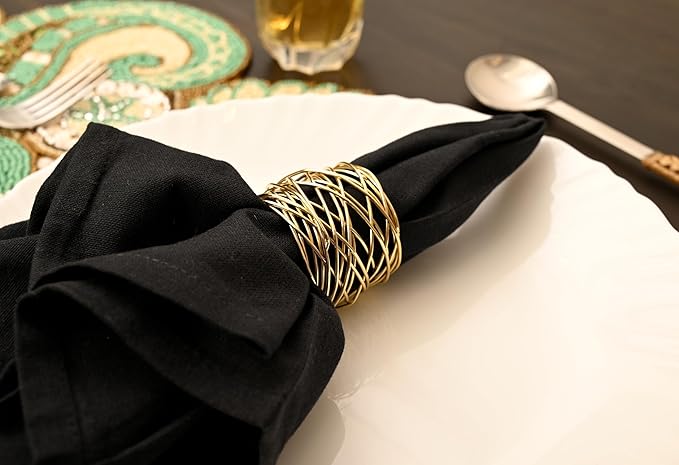 Gold Napkin Rings 12 Piece Set of Premium 100% Metal, Rust-Resistant Tabletop Décor - Napkin Holders Buckles for Family Dinner, Wedding, Party, Decorations, Banquet, Party, Easter- ALPHA Living HOME