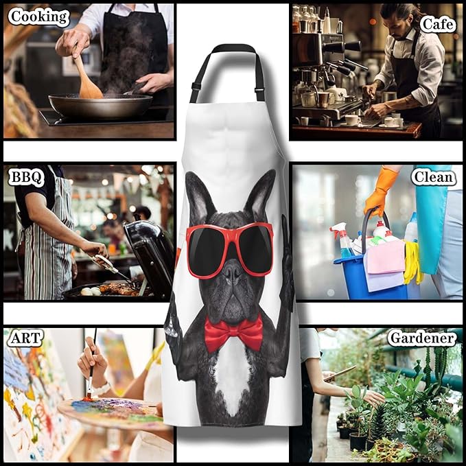 Garden Apron for Men French Bulldog Dog Funny Aprons for Women for Kitchen Cooking Restaurant BBQ Painting Crafting Gardening 27” (W) x 31” (H), Waterproof Apron