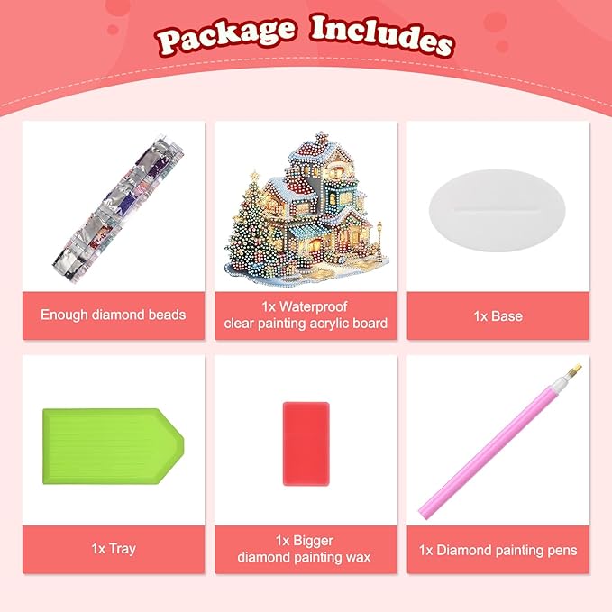 5D Diamond Art Kits for Adults, Fairy House, Special Shaped Rhinestone Diamond Art Christmas Ornaments, Snowy House, DIY Diamond Art Painting Desktop Ornament Gem Art Crafts for Adults Home Decor