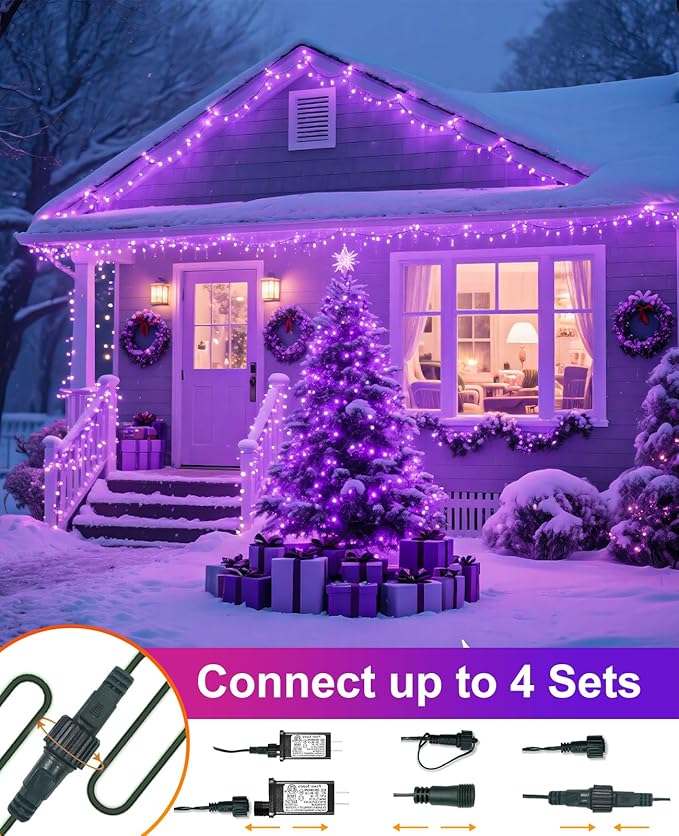 80FT 240 LED Halloween Lights Outdoor, Connectable Purple String Lights for Outside with Waterproof 8 Modes, Green Wire Twinkle Tree Light for Indoor Bedroom Patio Garden Party Holiday Decorations