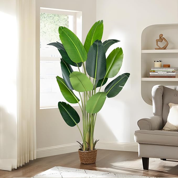 Artificial Bird of Paradise Plant 6Ft Fake Tropical Palm Tree with 13Trunks Faux Banana Leaf Trees in Pot for Home Indoor Outdoor Office Modern Decor Housewarming Gift