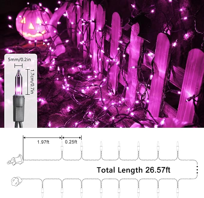 Toodour Purple Halloween Lights, 25ft 100 Count Incandescent Halloween String Lights, UL Certified Connectable Mini Bulbs String Lights for Home, Garden, Porch, Yard, Patio, Party, Indoor Decoration