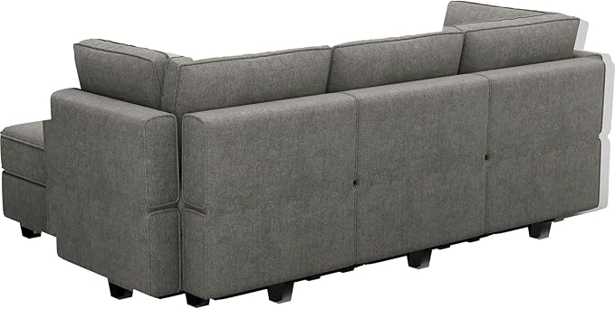 Belffin Terry Fabric Modular Sectional Sleeper Sofa Bed with Storage Convertible Sectional Couches for Living Room 6 Seaters Light Grey Modular Sofa