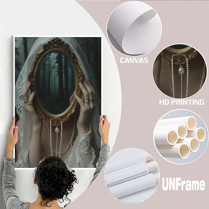 Mirror face covering dark art poster print melancholy gothic painting vintage feminine print victorian style decoration antique art28x40in Frameless