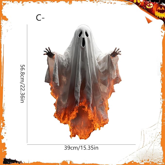 Halloween Window Clings for Glass 1 Sheets Ghost Window Decals Spooky Window Stickers Fire Windows Cling for Halloween Fall Party Supplies Home School Office Glass Decorations