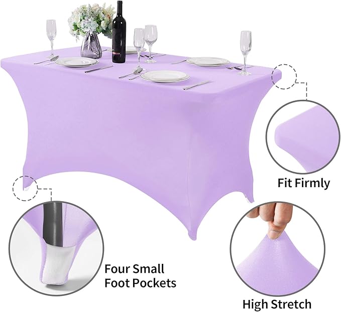 2Pack Spandex Table Cover for 4FT or 6ft or 9ft Table Universal Fitted Stretch Tablecloth for Party, Banquet, Wedding and Events-Lavender