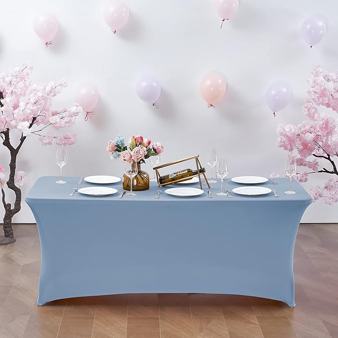 CWK 6FT Waterproof Stretch Spandex Table Cover for Rectangular Tables - Elastic Fitted Tablecloth for Folding Tables,Wrinkle Resistant Table Cloth for Parties, Weddings, Banquets & Events (Sky Blue)