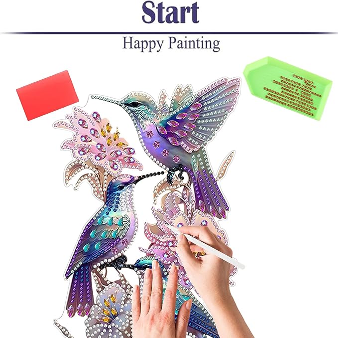 Diamond Painting Kits for Adults Beginners, 5D Full Drill Hummingbird Crystal Art Desktop Ornament, DIY Single Sided Home Office Desk Decor, Creative Craft Gift Set with Tools