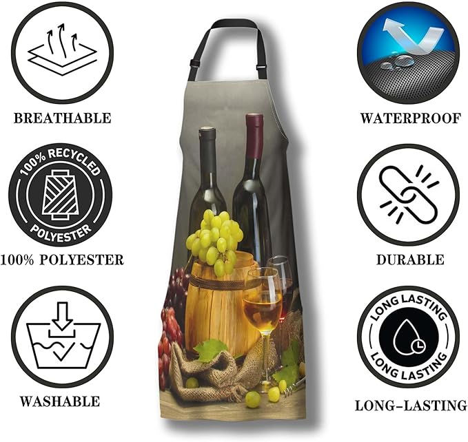 Garden Apron for Men Bottles and Glasses Pinafore Aprons for Women for Kitchen Cooking Restaurant BBQ Painting Crafting Gardening 27” (W) x 31” (H), Waterproof Aprons