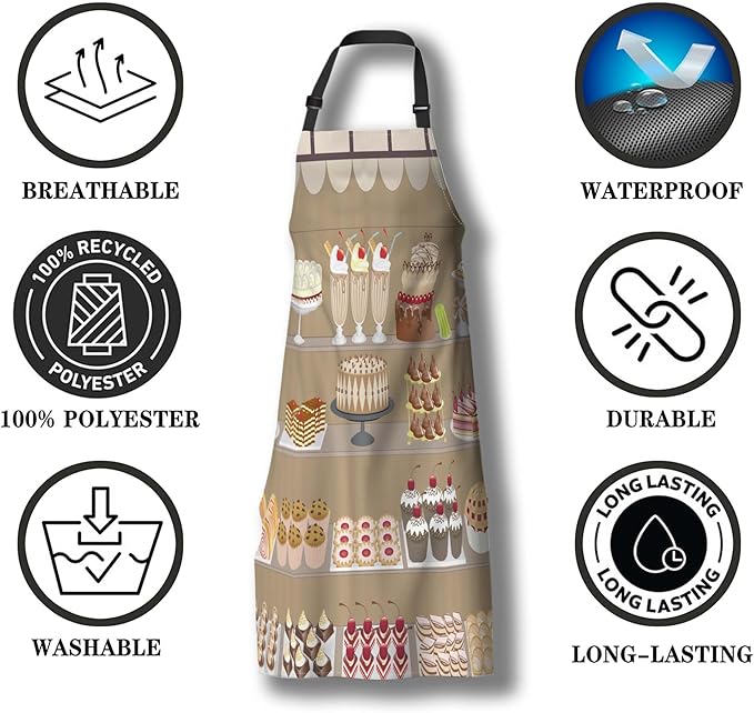 Aprons for Cooking for Women Cake Candy Sweet Women’s Apron for Kitchen Cooking Restaurant BBQ Painting Crafting Gardening 27” (W) x 31” (H), Waterproof Aprons