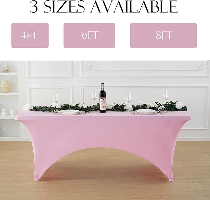 Craft And Party 2 Pack 8ft Light Pink Spandex Tablecloth – Fitted Stretch Cover – Universal Fit for Folding Tables – Wrinkle-Free, Washable – Ideal for Parties, Weddings, Events