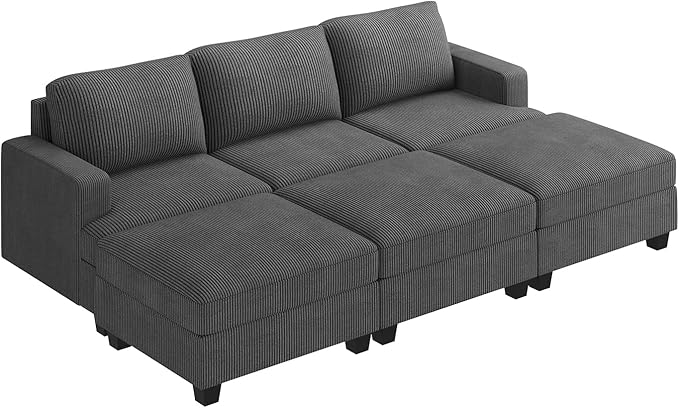 Nolany Corduroy Sectional Couch with Storage Ottoman, Sleeper Sectional Sofa with Chaise, Modular Sectional Couches for Living Room, Dark Grey