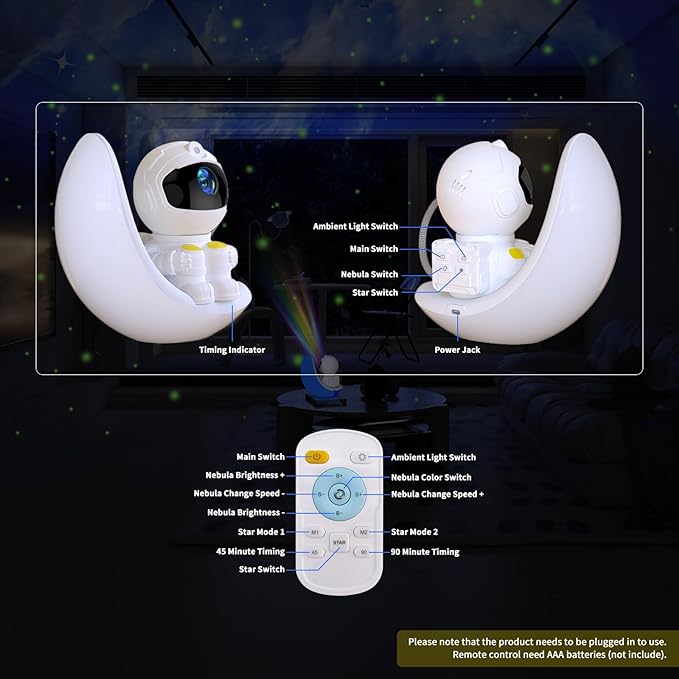 Astronaut Galaxy Projector Moon Night Light, Star Ceiling Projector Galaxy Light with Timer and Remote Starry Nebula LED Lamp, Star Lights for Kids Adults Bedroom Decor, Christmas, Birthday
