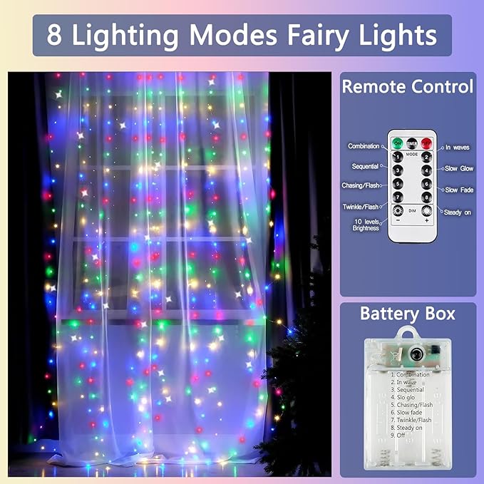 3 Pack Fairy Lights Battery Operated with Remote Control Timer, 26 FT 80 LED String Lights Outdoor Indoor, 8 Mode Twinkle Lights for Christmas Party Wedding Birthday Bedroom Decoration (Multicolor)