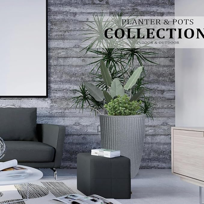 2 Pcs Pack 18.5 Inches Heavy Duty Plastic Resin Tall Tapered Planter Pots Large Round Planter Flower Pot with Drainage Holes for Indoor Outdoor Deck Porch Garden Home Patio Front Door (Light grey, M)