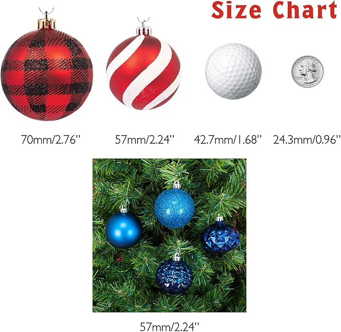 Every Day is Christmas Ornaments, Shatterproof Christmas Tree Ornament Set, Christmas Balls Decoration 50 Count (2.24"/57mm, Royal Blue)