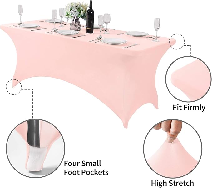 2Pack Spandex Table Cover for 6Ft or 4fT or 8ft Table Universal Fitted Stretch Tablecloth for Party, Banquet, Wedding and Events-Blush Pink