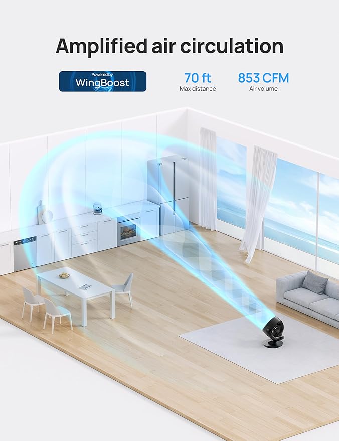 Dreo Fan for Bedroom, 13-Inch Oscillating Table Air Circulator Fan for Whole Room, 120ยฐ Tilt Adjustment, 28dB Ultra-Quiet, 70ft Powerful Airflow, 4 Speeds Desk Fans with Remote for Home, Office