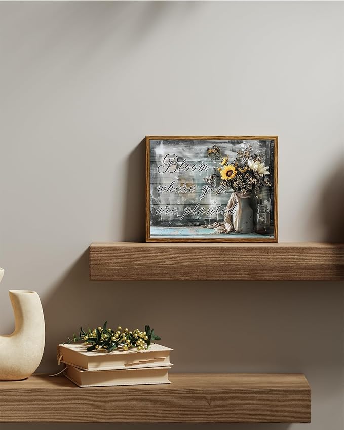 VIYYIEA Framed Canvas Wall Art Home Decor Bathroom Decor Farmhouse Flower Pictures and Quote Wall Decor Bath Canvas Prints Rustic Painting Aesthetic Home Decor for Living Room Bedroom Kitchen 8x10in