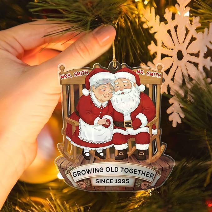 Personalized Text & Name Old Couple Sitting On Rocking Chairs Shaped Xmas Ornament, Growing Old Together Anniversary Ornament Gift for Husband Wife Parents,Custom Mr Mrs Together Christmas Decor 2025