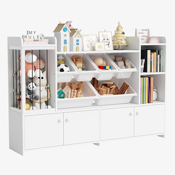 Treesland 55 Inch Large Kids Toy Storage Organizer, Kids Bookshelf Bookcase, Toy Storage Cabinet for Playroom, Bedroom Nursery