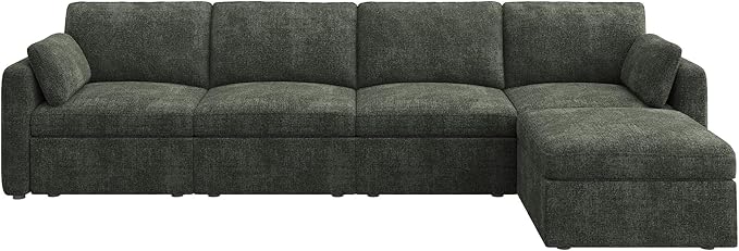 HONBAY Modular Sectional Sofa with Storage Seats, L Shaped Sectional Couch with Storage, Chenille Sectional Couches for Living Room, Green