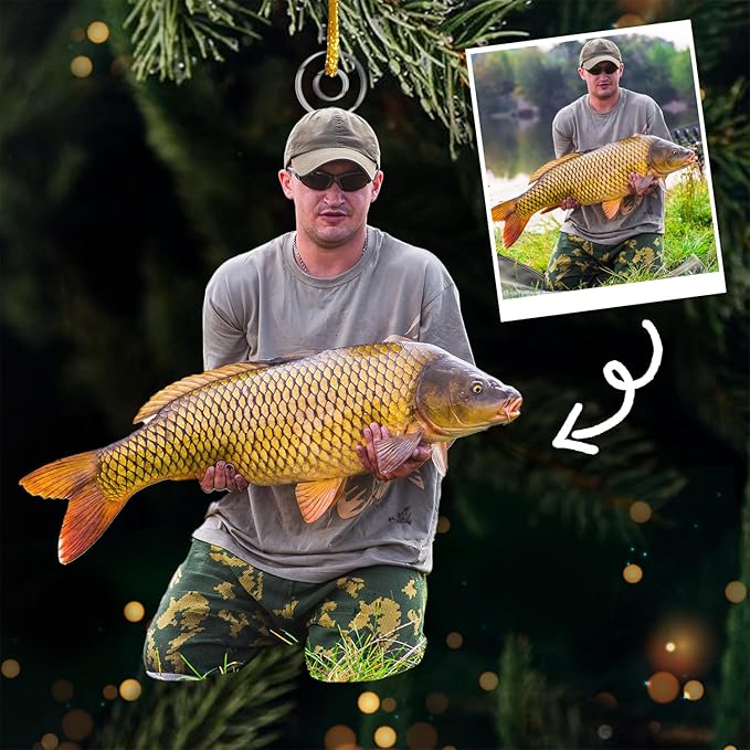 DOPTIKA Personalized 2D Fishing Ornaments for Christmas Tree, Personalized Photo Ornaments for Fish Lovers, Fishing Gifts for Fisherman, Fisherman Ornament Gifts for Dad Brother Husband