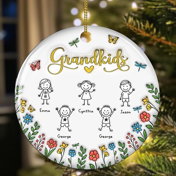 Grandkids Personalized Ceramic Ornament โ Custom Grandkids Holiday Keepsake, Christmas Tree Decoration