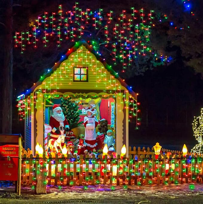 33ft Red and Green Christmas Lights, 400 LED Icicle Lights for Outside, Clear Wire Connectable Twinkle Light with 8 Modes Timer Waterproof for House Window Party Tree Holiday Patio Yard Home Decor