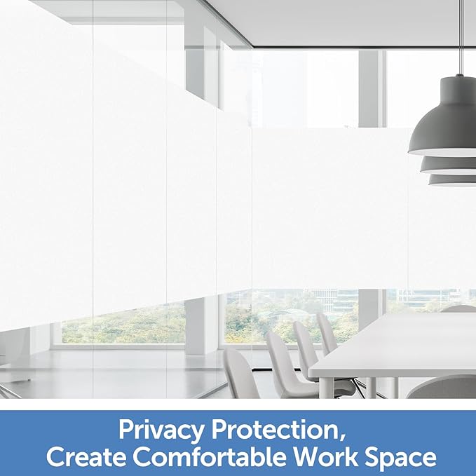 HIDBEA Frosted Window Privacy Film - Non Adhesive Static Cling Glass Stickers Sun UV Blocking Heat Control Door Covering Decals for Home Office, Frosted White, 17.3 x 98.4 Inch
