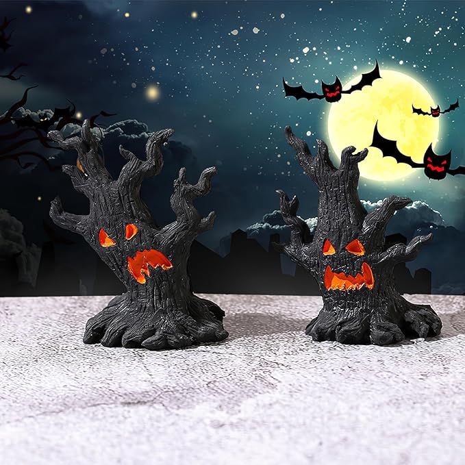 AUOCATTAIL 4 Pcs Halloween Micro Landscape Accessories Ghost Pile Craft Resin Miniature Figurines Miniature Tree Demon Decoration for Garden Plant Pots Bonsai Scene Ornament