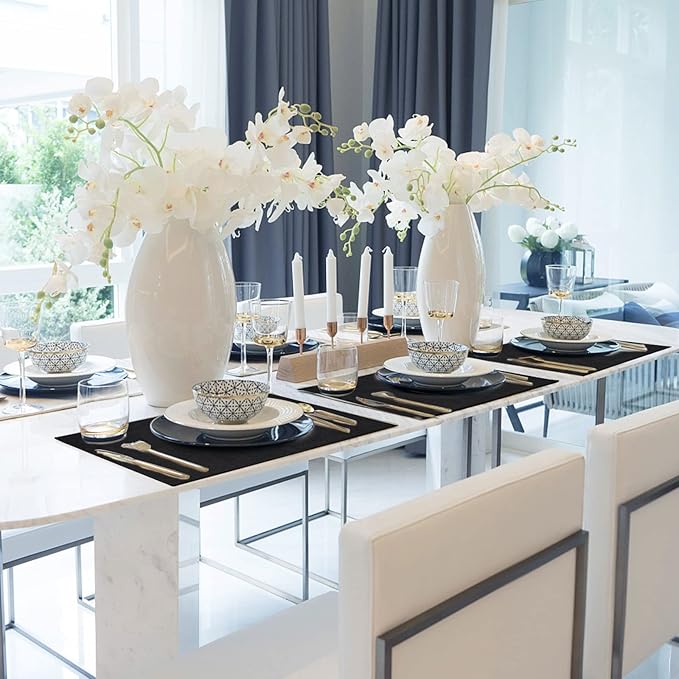 Faux Leather Placemats Set of 6,Heat Resistant Placemats for Dining Table, Easy Clean Non-Slip Place Mats, Waterproof Stain Resistant Wipeable Washable PU Table Mats, (Black)