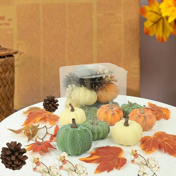 15 PCS Mini Pumpkin Decor - Plastic Pumpkins Fall Decor for Halloween Thanksgiving Artificial Pumpkins Fall Home Decor