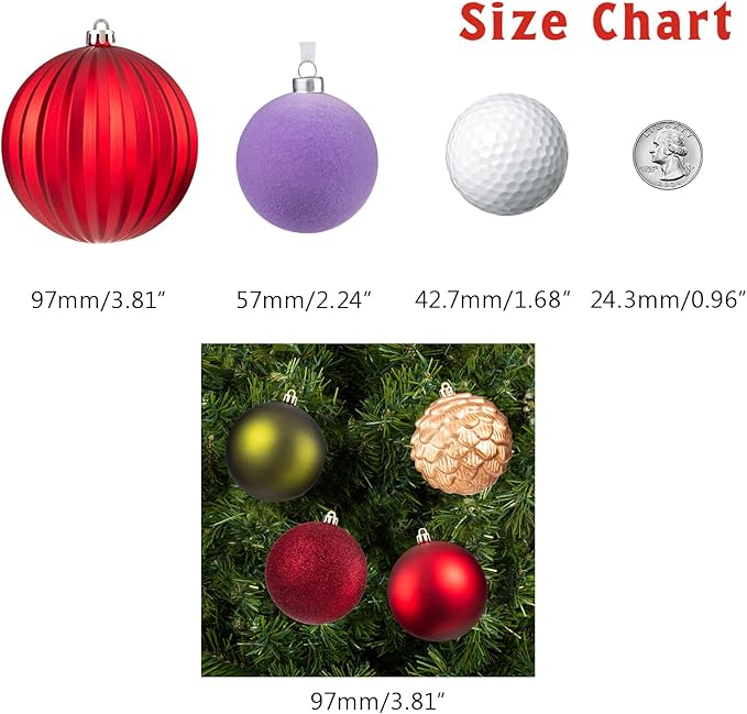 Every Day is Christmas 20ct Shatterproof Christmas Ornaments, 3.6" Plastic Christmas Balls Decoration