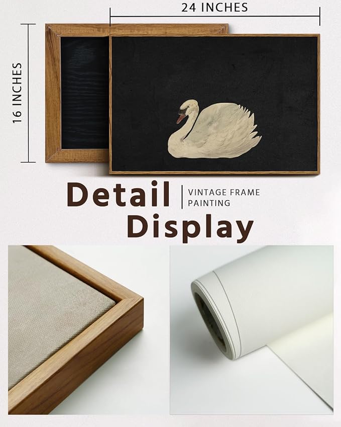 VIYYIEA Framed Canvas Wall Art Home Decor Swan Art Wall Decorations Prints Grace Swan Painting Pictures Rustic Bathroom Wall Decor Farmhouse Home Decor for Living Room Bedroom Office Decor 16x24in