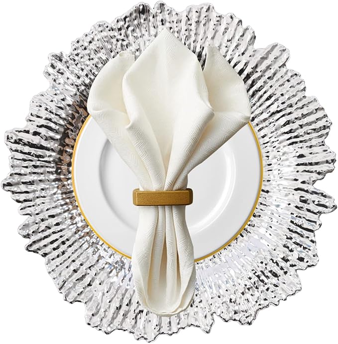 Antique Charger Plates Set 13'' Round Embossed Dinner Plate Chargers Plastic Elegant Floral Plates for Dinner Wedding Party Event Table Kitchen Decoration 100PCS (Silver 24Pcs)