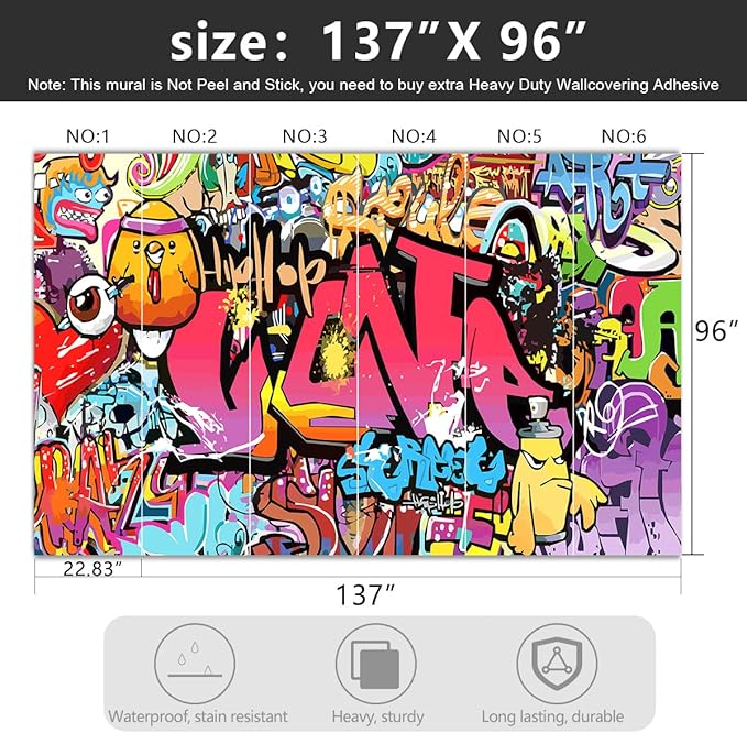 '-Street Art Graffiti Wallpaper Fabric Wallpaper Living Room Bedroom Bathroom Boys Girls Children's Room Abstract Large Wall Mural- 137"x96"( not Peel and Stick)