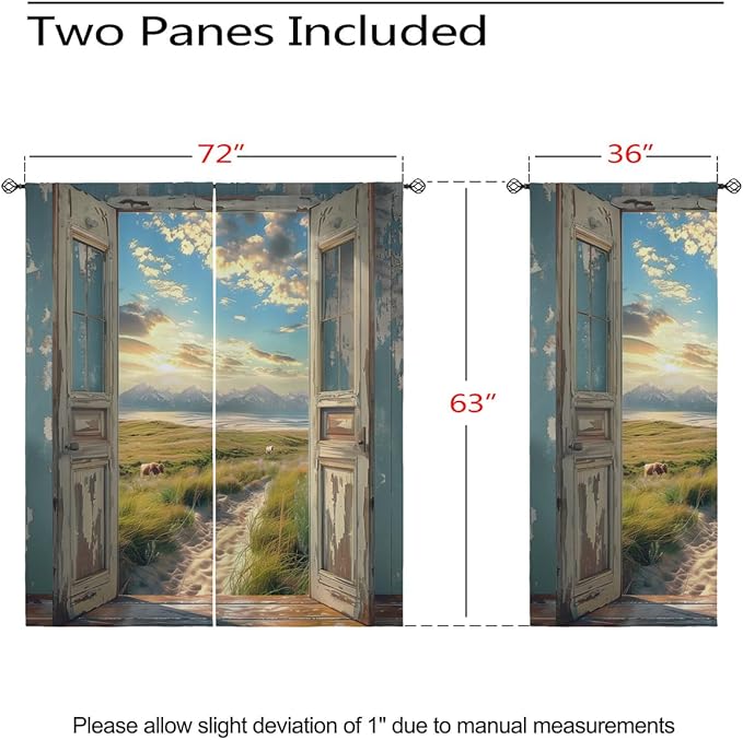 Landscape Blackout Curtains for Girls Boys Home Decor, Cow Sunset Grassland Mountain Natural Scenery Grommet Thermal Insulated Drapes Darkening Window Curtain for Bedroom Living Room, 72 x 63 Inch
