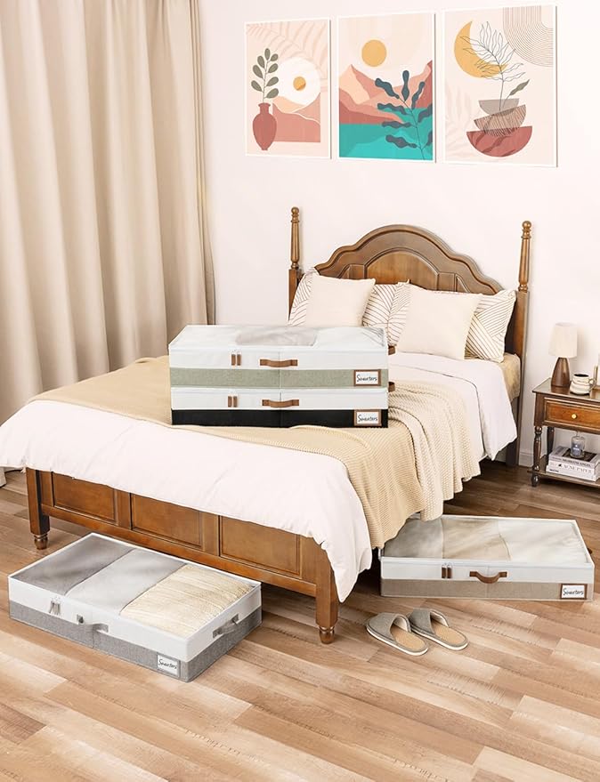 StorageWorks Large Under Bed Storage Containers with Handles and Label Holder, 2 Pack Ultra-thick Fabric Underbed Bins, Closet Organizer for Clothes, Blankets, Sweater